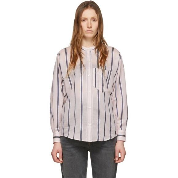 Isabel Marantz Etoile Shirt 40 Blue Multi Striped Satchell Cotton Silk Blend - Picture 2 of 11